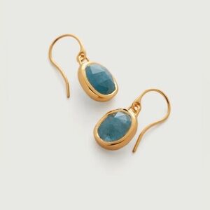 Monica Vinader Siren Wire Earrings, 18k Gold Vermeil and Aquamarine, EUC.